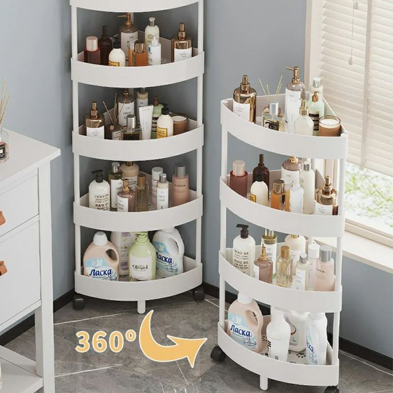 4-уровневая угловая полка для хранения, органайзер для ванной и кухни с колесиками, треугольная напольная стойка, экономия места - Черный