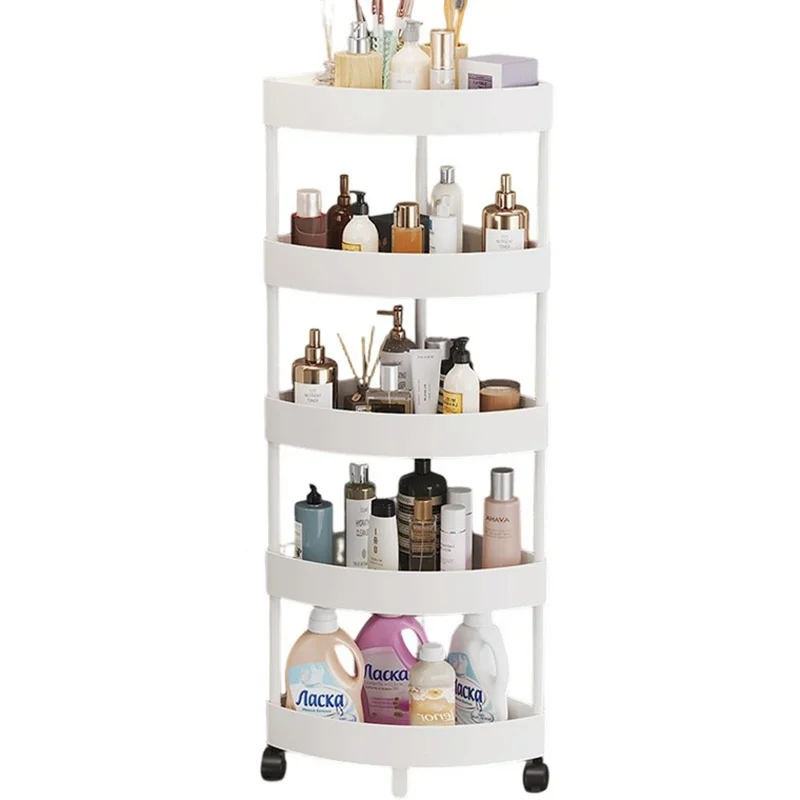 5-Tier Corner Storage Rack Bathroom Kitchen Organizer Shelf with Wheels Triangle Floor Stand Space Saving - White