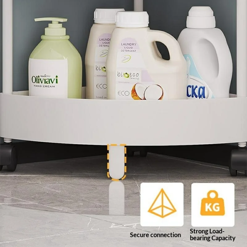 5-Tier Corner Storage Rack Bathroom Kitchen Organizer Shelf with Wheels Triangle Floor Stand Space Saving - White