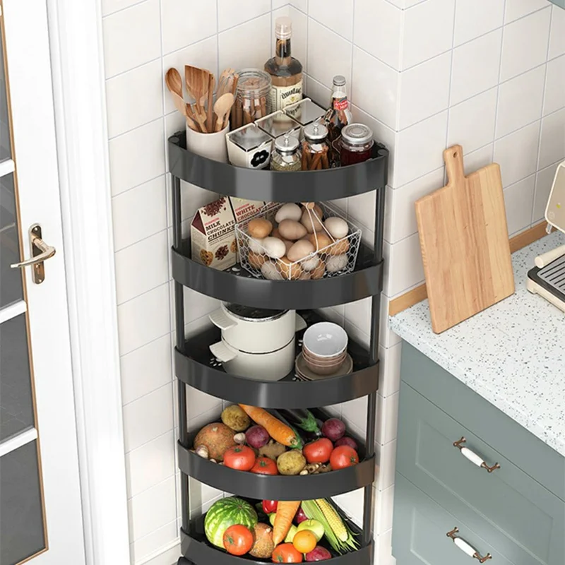 5-Tier Corner Storage Rack Bathroom Kitchen Organizer Shelf with Wheels Triangle Floor Stand Space Saving - White