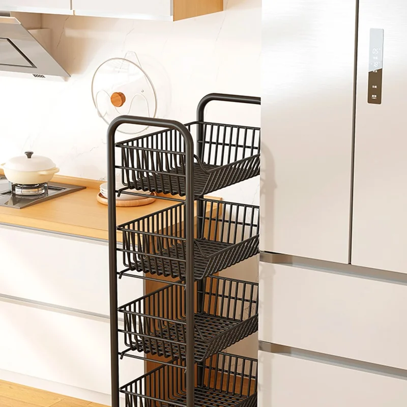 3 Tiers Storage Cart with Wheels Carbon Steel Rolling Organizer Rack for Kitchen Living Room Bedroom - Black