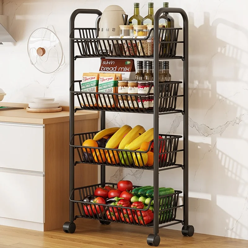 Carro organizador de cocina con 4 niveles, estante estrecho con ruedas para despensa, dormitorio y baño - Negro