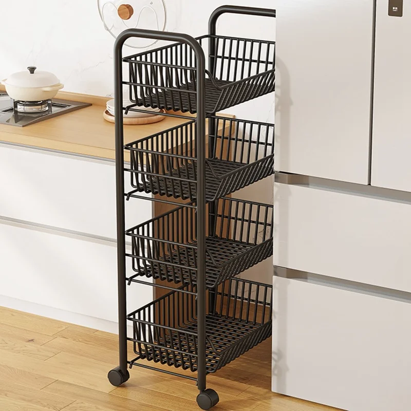 Carro organizador de cocina con 4 niveles, estante estrecho con ruedas para despensa, dormitorio y baño - Negro