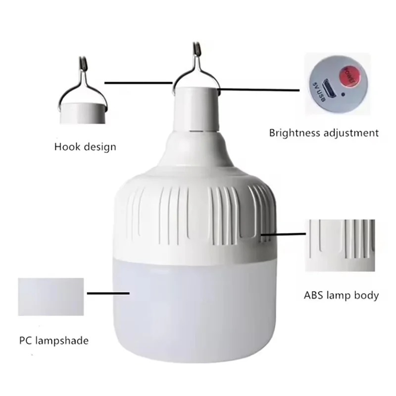 80W 80mm Outdoor Camping Lantern 5 Modes USB Rechargeable Tent Hanging LED Light Bulb