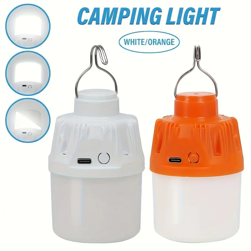 USB Rechargeable Camping Lantern Portable 3 Lighting Modes 6-LED Tent Hanging Light Bulb - Orange
