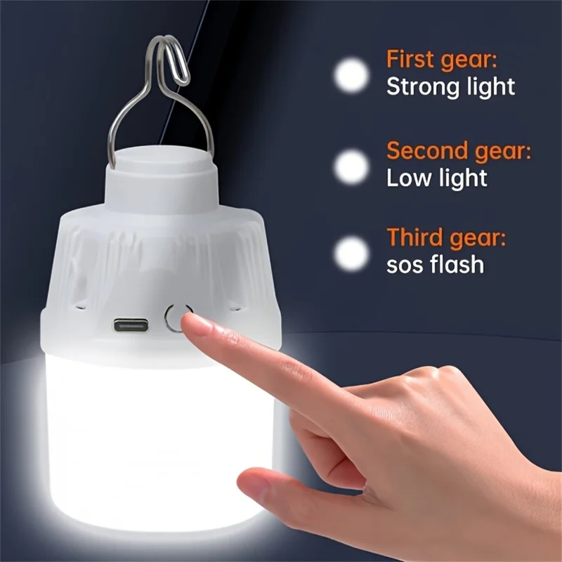 USB Rechargeable Camping Lantern Portable 3 Lighting Modes 6-LED Tent Hanging Light Bulb - Orange