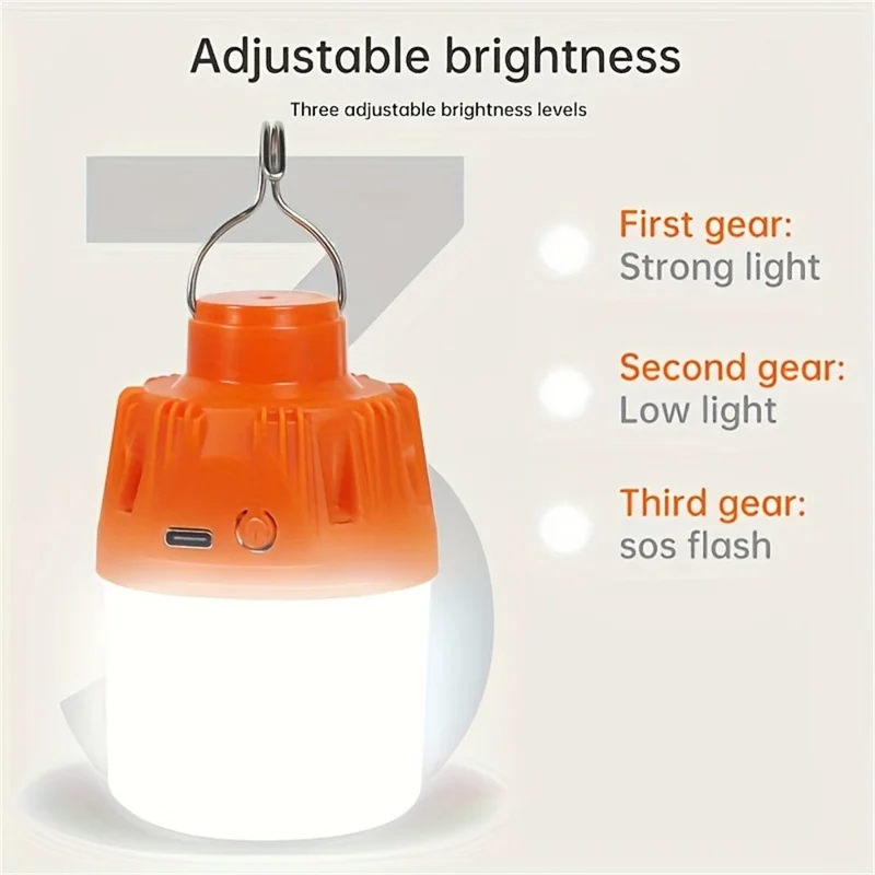 USB Rechargeable Camping Lantern Portable 3 Lighting Modes 6-LED Tent Hanging Light Bulb - Orange