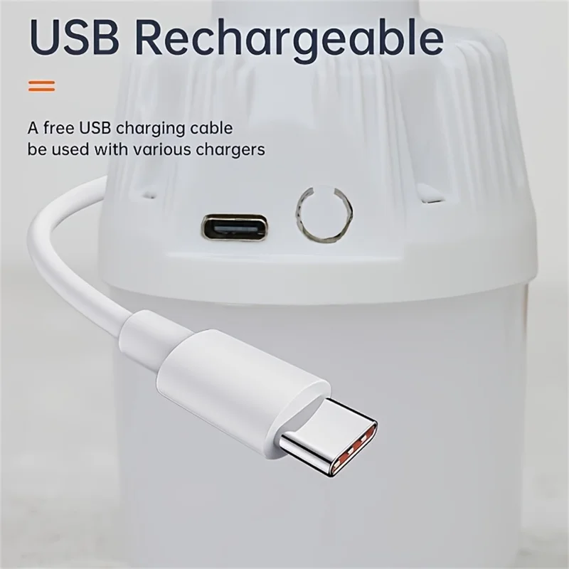 USB Rechargeable Camping Lantern Portable 3 Lighting Modes 6-LED Tent Hanging Light Bulb - Orange