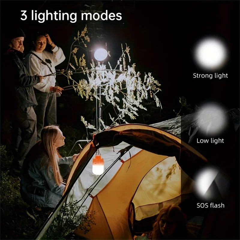 USB Rechargeable Camping Lantern Portable 3 Lighting Modes 6-LED Tent Hanging Light Bulb - Orange