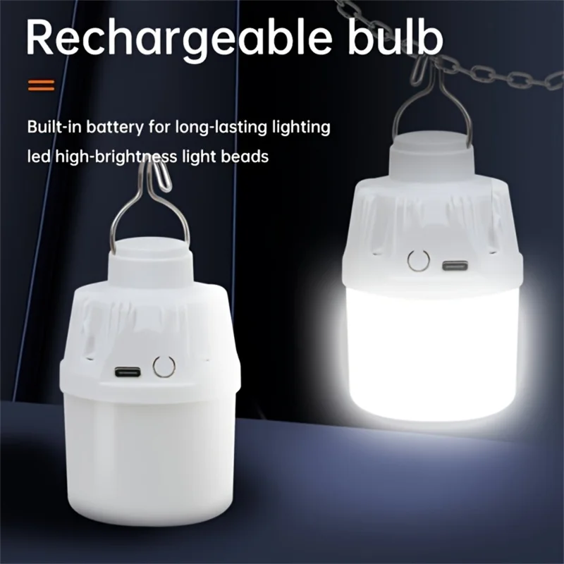 USB Rechargeable Camping Lantern Portable 3 Lighting Modes 6-LED Tent Hanging Light Bulb - Orange