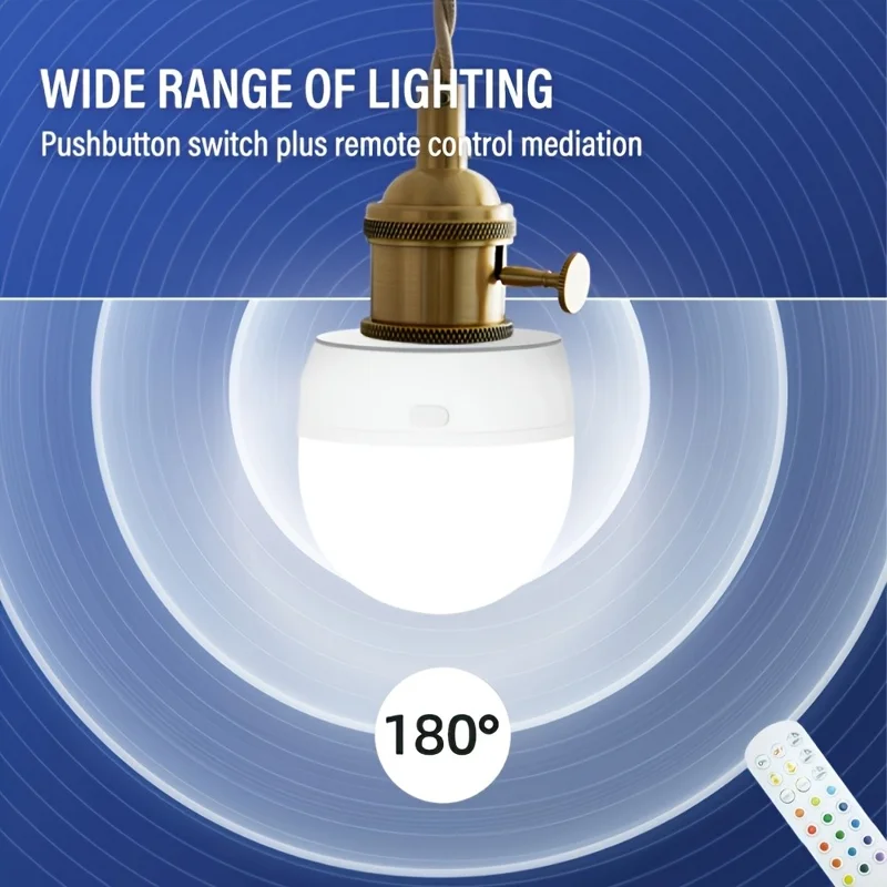 RGB Light Bulb Built-in 3600mAh Battery Remote Control Stepless Dimming LED Mood Light with Detachable E27 Base