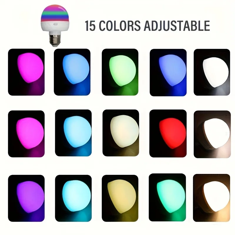 RGB Light Bulb Built-in 3600mAh Battery Remote Control Stepless Dimming LED Mood Light with Detachable E27 Base