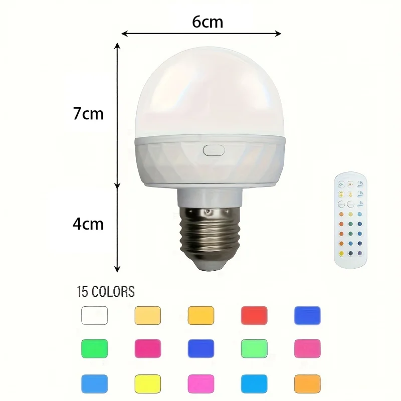RGB Light Bulb Built-in 3600mAh Battery Remote Control Stepless Dimming LED Mood Light with Detachable E27 Base