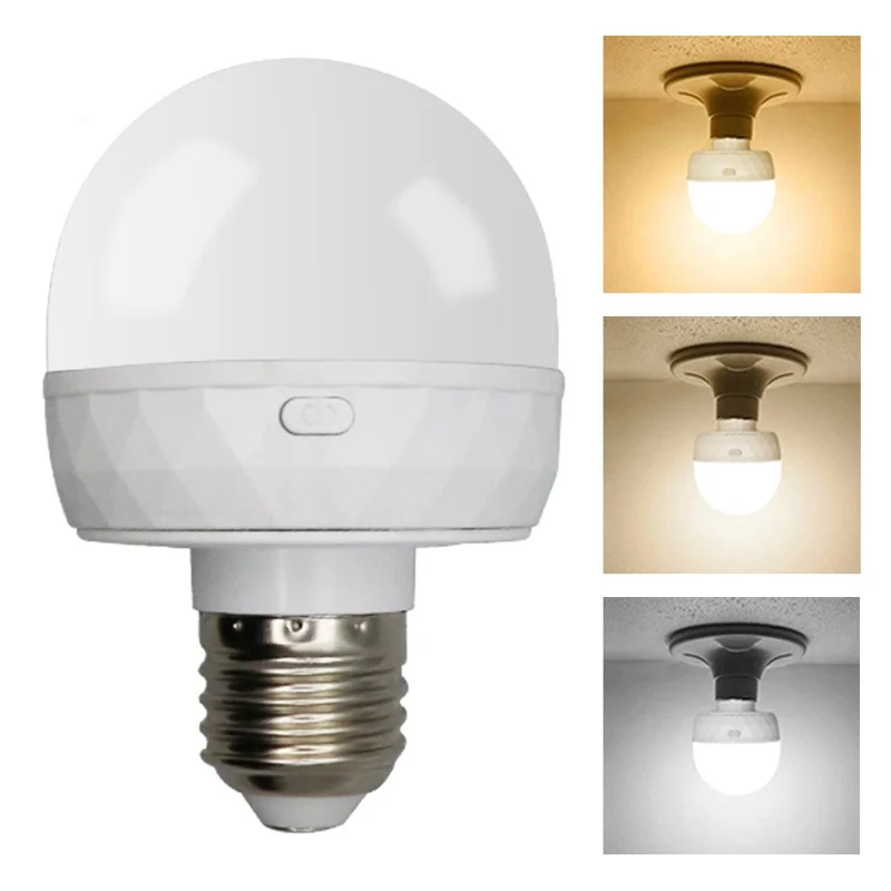 LED Mood Light Built-in 5000mAh Battery 3 Color Temperature Stepless Dimming Light Bulb with Detachable E27 Base
