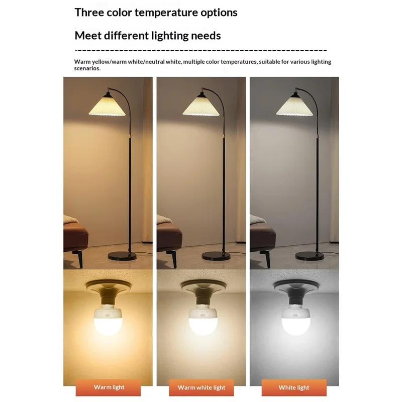 LED Mood Light Built-in 5000mAh Battery 3 Color Temperature Stepless Dimming Light Bulb with Detachable E27 Base