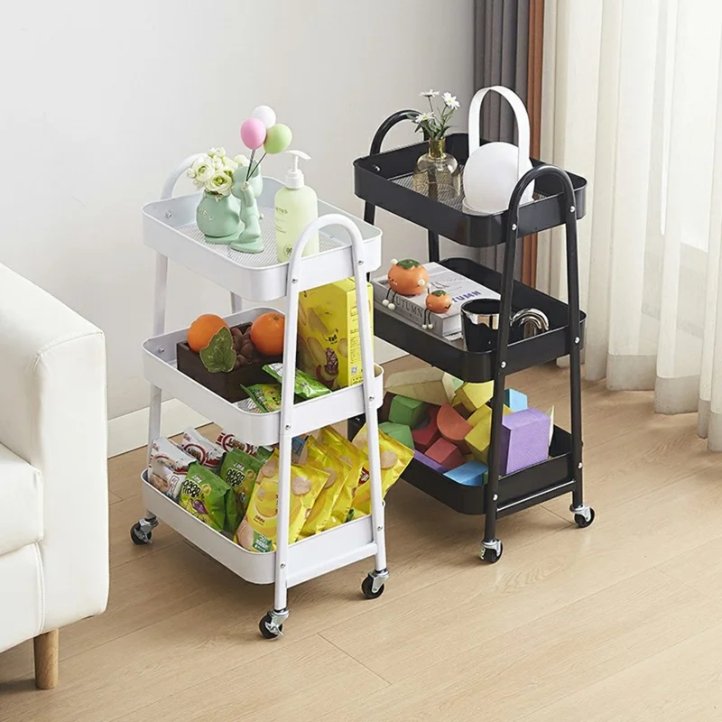 3-stufiger A-förmiger Rollwagen aus Kohlenstoffstahl, Küchenregal, bewegliches Ablagefach mit Rädern - Schwarz
