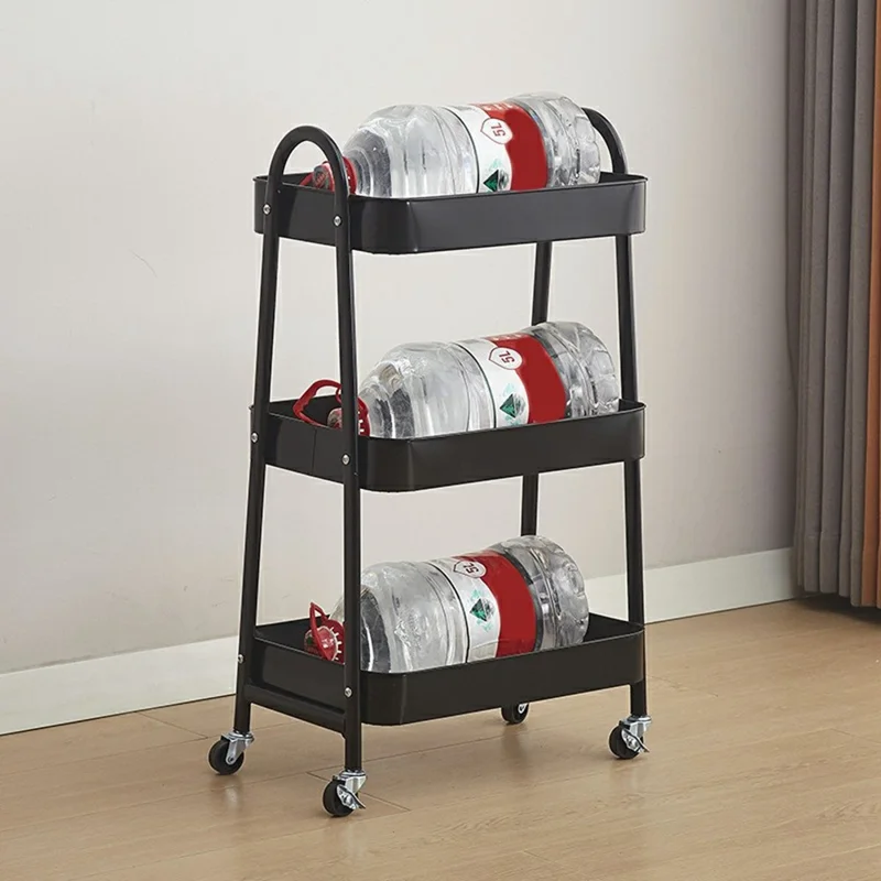 3-stufiger A-förmiger Rollwagen aus Kohlenstoffstahl, Küchenregal, bewegliches Ablagefach mit Rädern - Schwarz