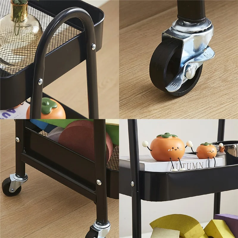 3-stufiger A-förmiger Rollwagen aus Kohlenstoffstahl, Küchenregal, bewegliches Ablagefach mit Rädern - Schwarz