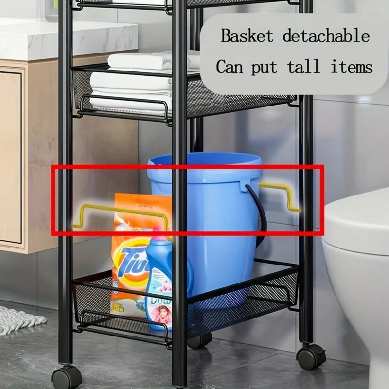 3-lags rullevogn køkkenopbevaringsskab slank organizer med hjul til hjem, badeværelse, vaskeri - Sort