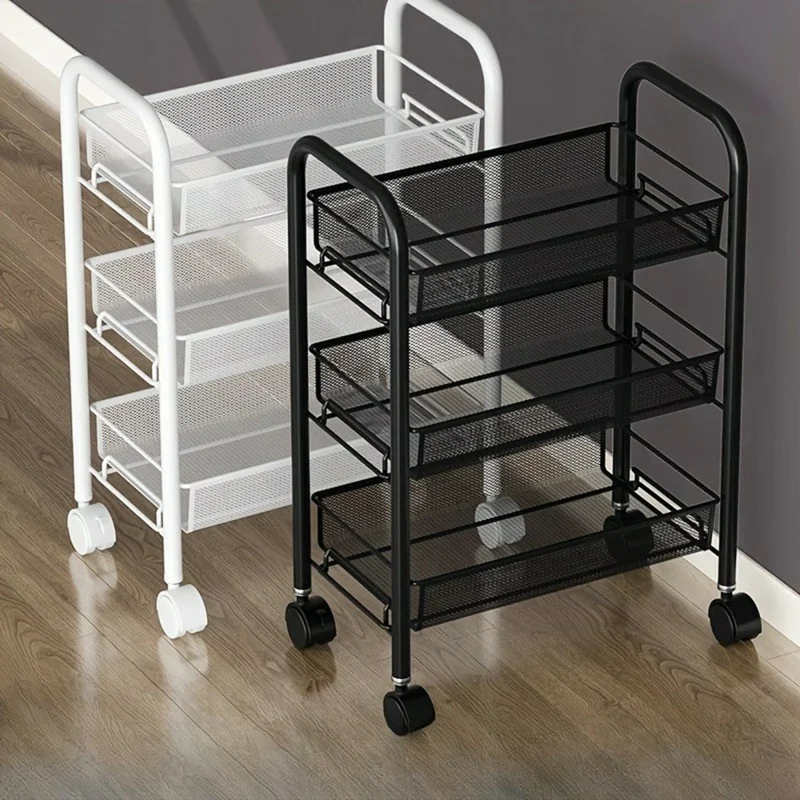 3-lags rullevogn køkkenopbevaringsskab slank organizer med hjul til hjem, badeværelse, vaskeri - Sort