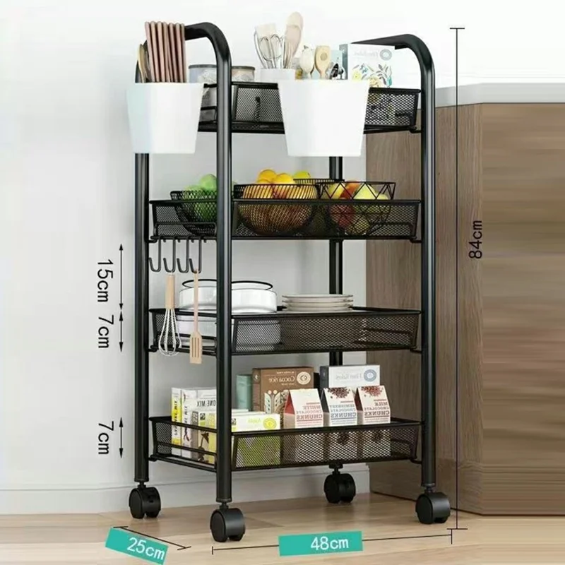 4-stufiger Rollwagen Küchenregal Schmales Aufbewahrungsregal mit Rollen für Zuhause, Bad, Wäscherei – Schwarz