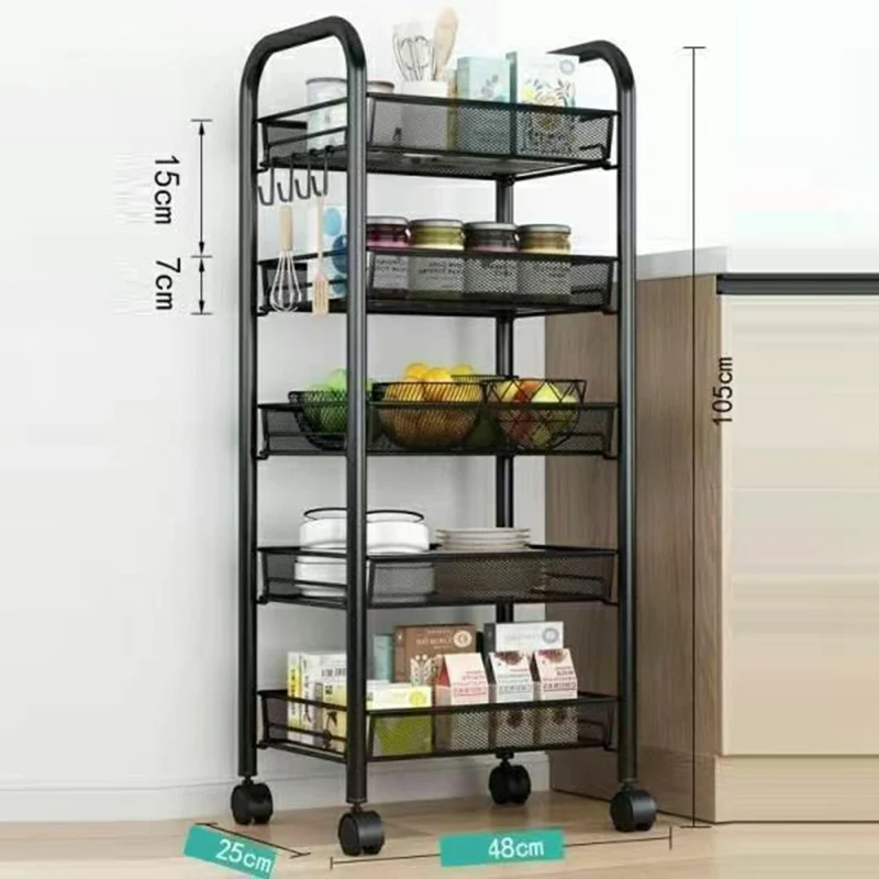 5-trins rullebar køkkenopbevaringsstativ, smalt organiseringsstativ med hjul til hjem, badeværelse, vaskeri - Sort