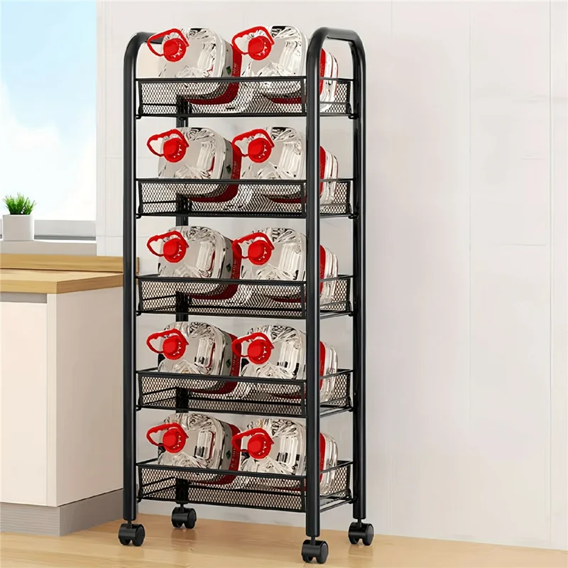 5-trins rullebar køkkenopbevaringsstativ, smalt organiseringsstativ med hjul til hjem, badeværelse, vaskeri - Sort