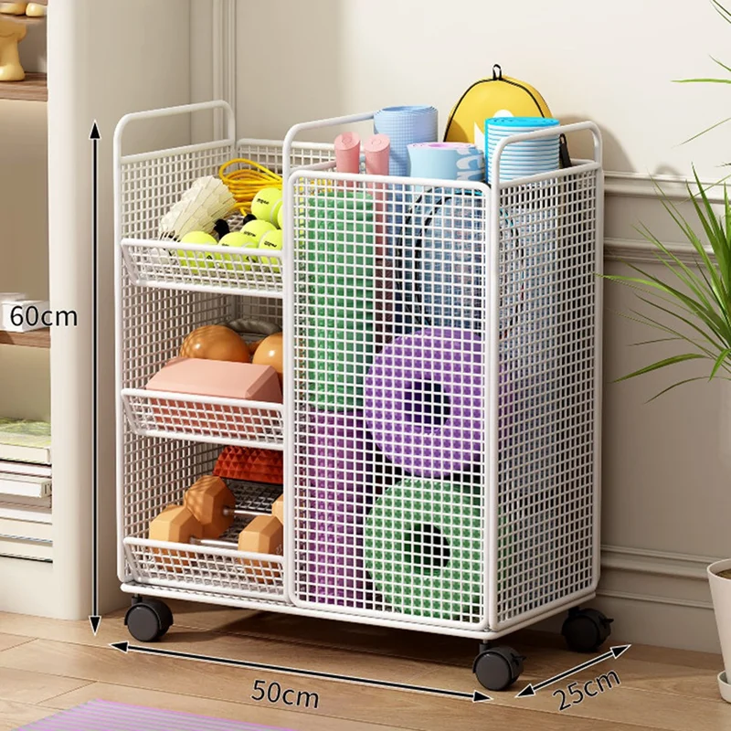 50 x 25 x 60cm Storage Rack with Wheels Yoga Mat Organizer Exercise Equipment Container Holder - White