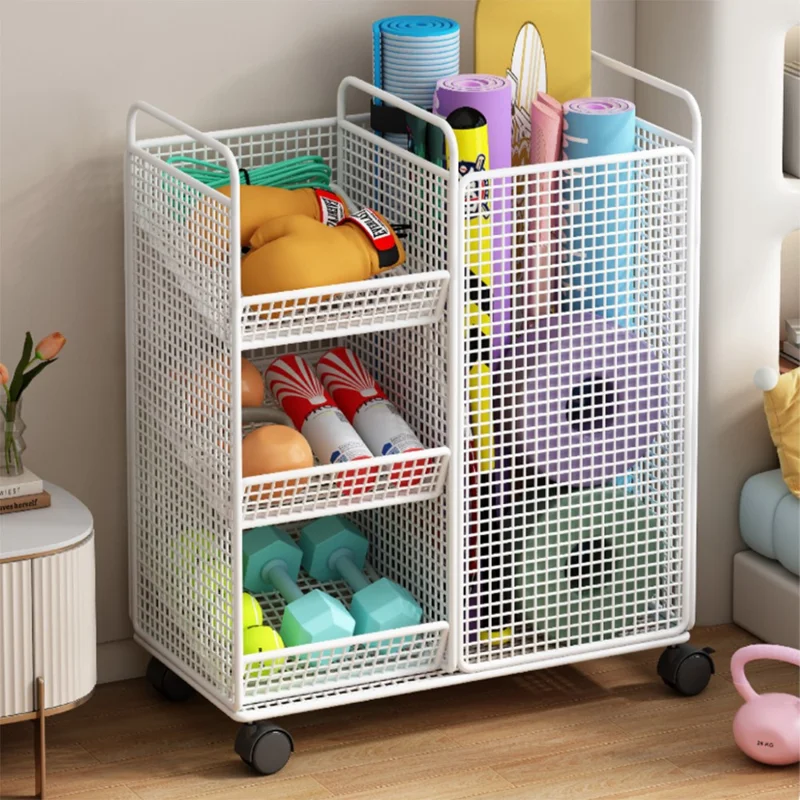 50 x 25 x 60cm Storage Rack with Wheels Yoga Mat Organizer Exercise Equipment Container Holder - White