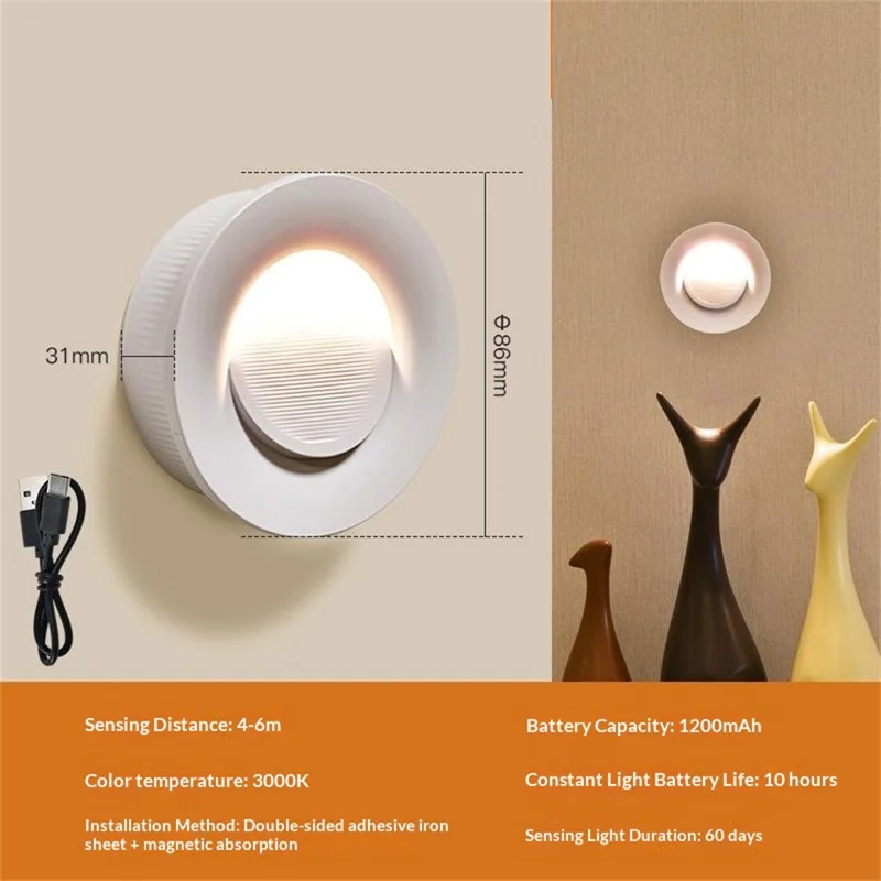 Rechargeable LED Step Light Radar Motion Sensor Wireless Night Light for Stair Hallway Wall Corner - Warm Light