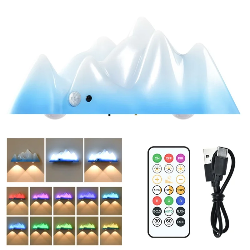 Snow Mountain Shape Rechargeable RGB Motion Sensor Light Remote Control Magnetic Night Light