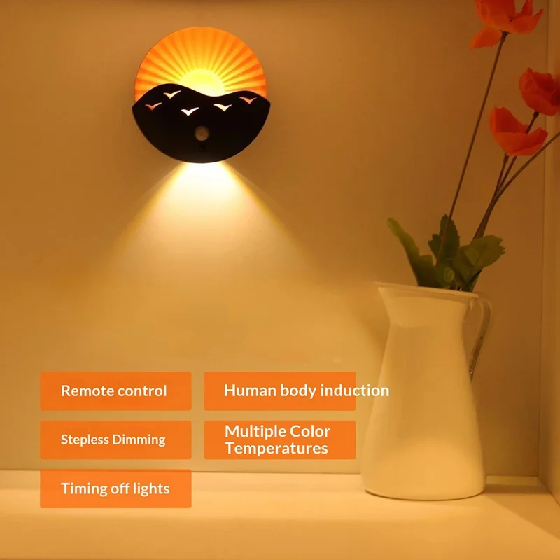 Battery Powered Yellow Light Motion Sensor LED Night Light Remote Control Magnetic Mood Lamp for Bedside