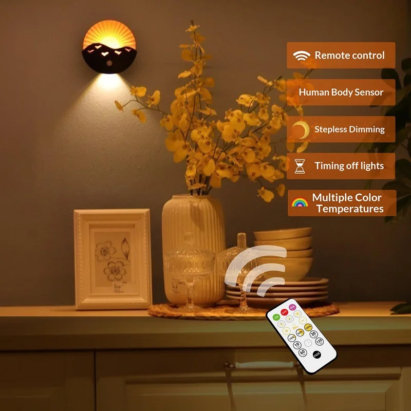 Battery Powered Yellow Light Motion Sensor LED Night Light Remote Control Magnetic Mood Lamp for Bedside