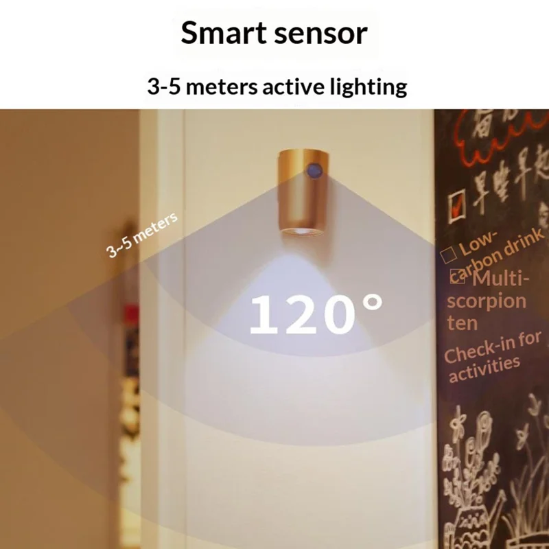 Applique murale magnétique rechargeable avec capteur de mouvement, projecteur d'entrée activé par mouvement, plaque décorative pour porte - Or