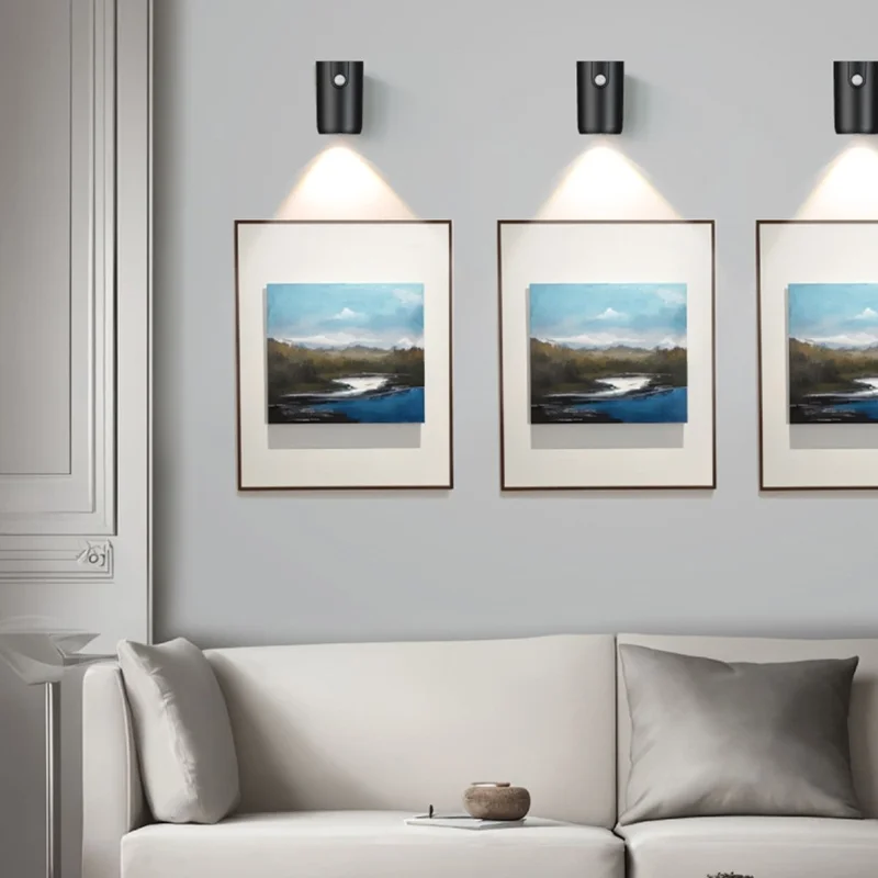 Applique murale magnétique rechargeable avec capteur de mouvement, projecteur d'entrée activé par mouvement, plaque de porte décorative - Noir