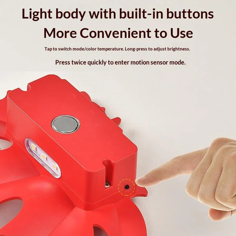 Veilleuse Rechargeable en Forme de Feuille d'Érable Lumière Chaude, Lampe Murale LED avec Capteur de Mouvement et Télécommande - Rouge