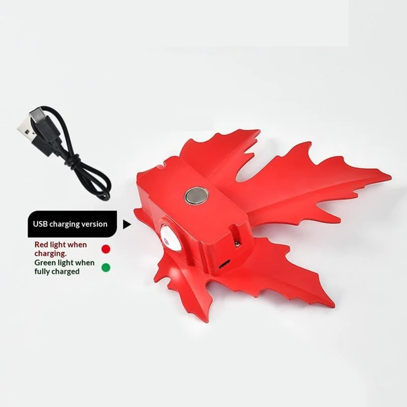 Veilleuse Rechargeable en Forme de Feuille d'Érable RGB avec Capteur de Mouvement, Lampe Murale LED Magnétique avec Télécommande - Rouge