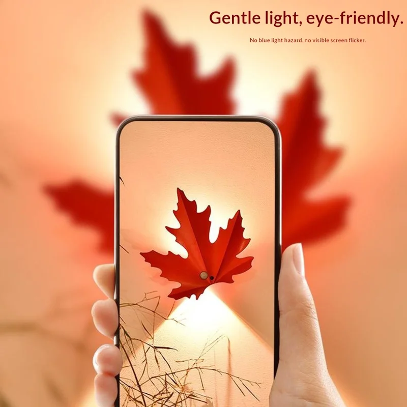 Veilleuse en forme de feuille d'érable à lumière chaude fonctionnant sur piles, lampe murale LED magnétique avec capteur de mouvement et télécommande - Rouge