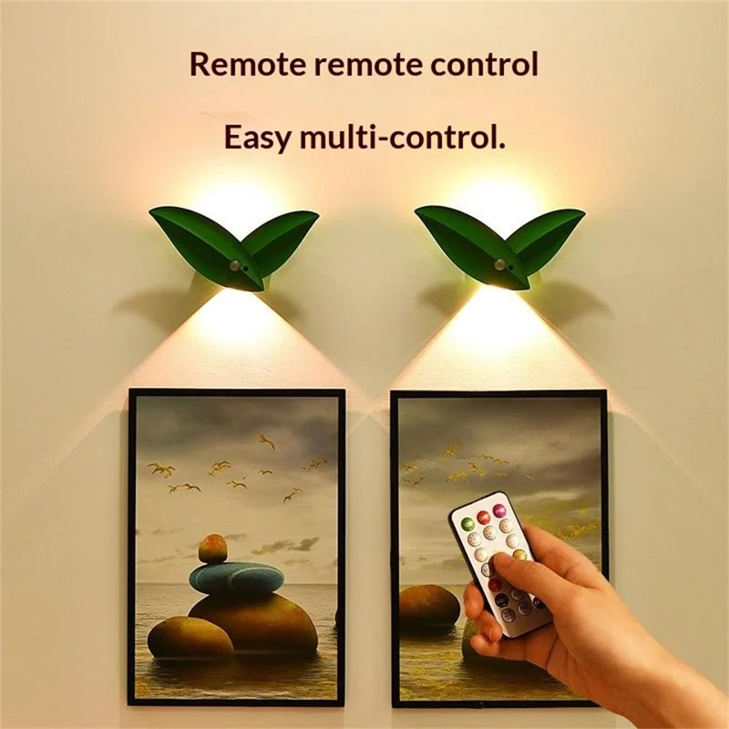 Battery Powered Yellow Light Willow Leaf Shape Smart Motion Sensor Light Magnetic LED Night Light with Remote Control - Green