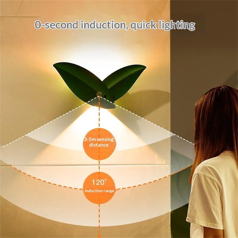 Battery Powered Yellow Light Willow Leaf Shape Smart Motion Sensor Light Magnetic LED Night Light with Remote Control - Green