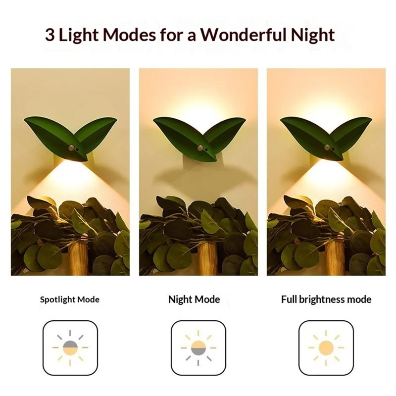 Battery Powered Yellow Light Willow Leaf Shape Smart Motion Sensor Light Magnetic LED Night Light with Remote Control - Green