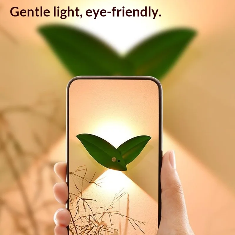 Battery Powered Yellow Light Willow Leaf Shape Smart Motion Sensor Light Magnetic LED Night Light with Remote Control - Green