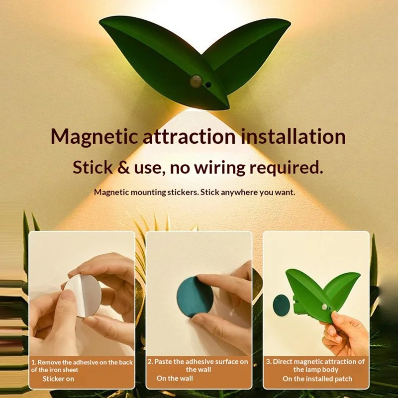 Battery Powered Yellow Light Willow Leaf Shape Smart Motion Sensor Light Magnetic LED Night Light with Remote Control - Green