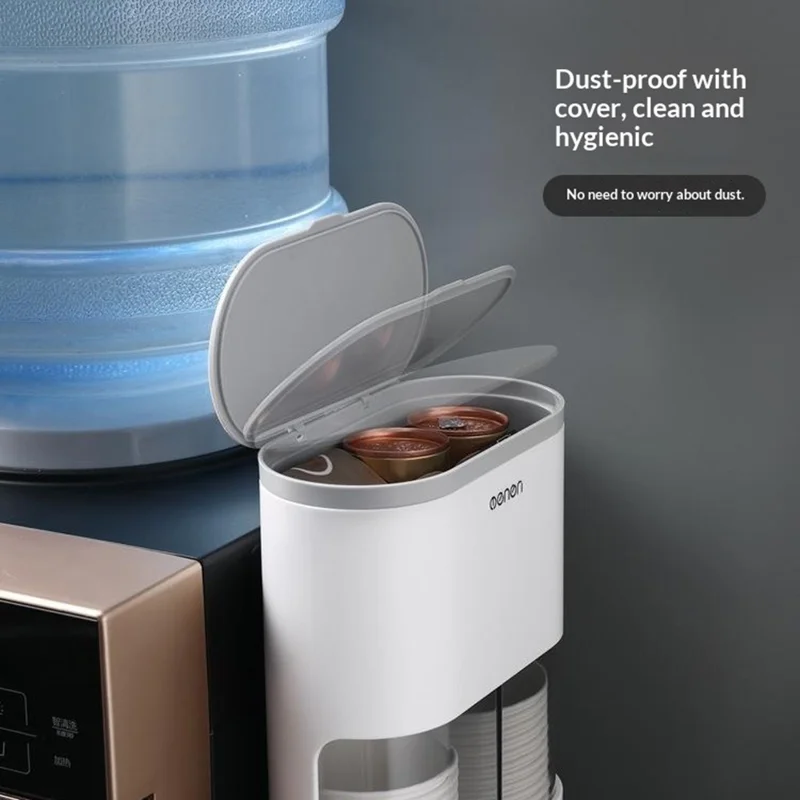 MENGNI 393 Wall Mounted Disposable Cup Dispenser with Storage Compartment Plastic Automatic Paper Cup Organizer - Grey