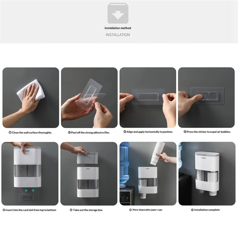 MENGNI 393 Wall Mounted Disposable Cup Dispenser with Storage Compartment Plastic Automatic Paper Cup Organizer - Grey