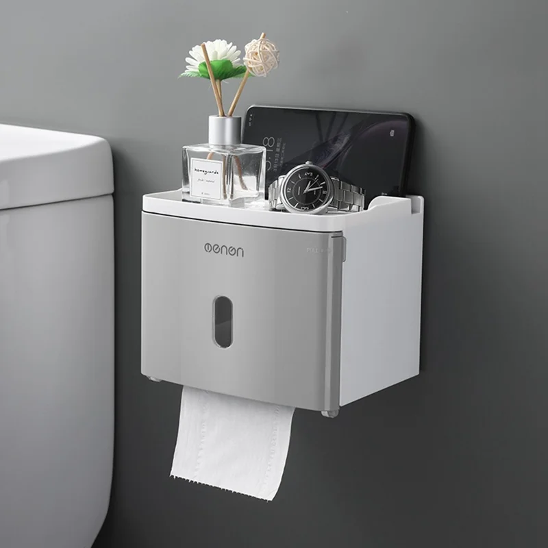 MENGNI 411 No Drill Toilet Paper Holder for Bathroom Waterproof Wall Mounted Tissue Box - Grey