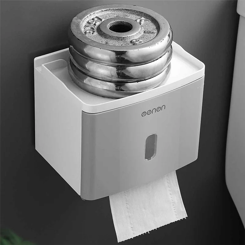 MENGNI 411 No Drill Toilet Paper Holder for Bathroom Waterproof Wall Mounted Tissue Box - Grey