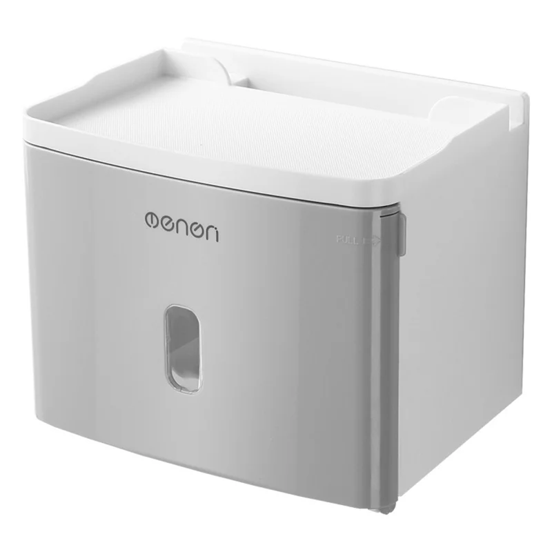 MENGNI 411 No Drill Toilet Paper Holder for Bathroom Waterproof Wall Mounted Tissue Box - Grey