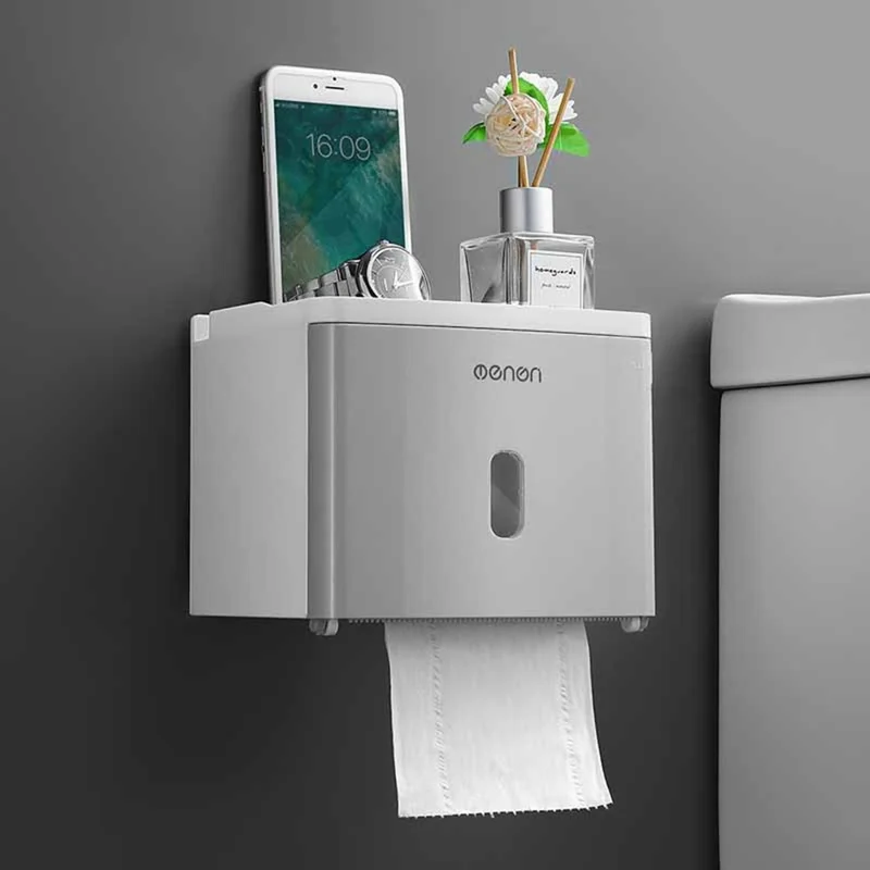 MENGNI 411 No Drill Toilet Paper Holder for Bathroom Waterproof Wall Mounted Tissue Box - Grey