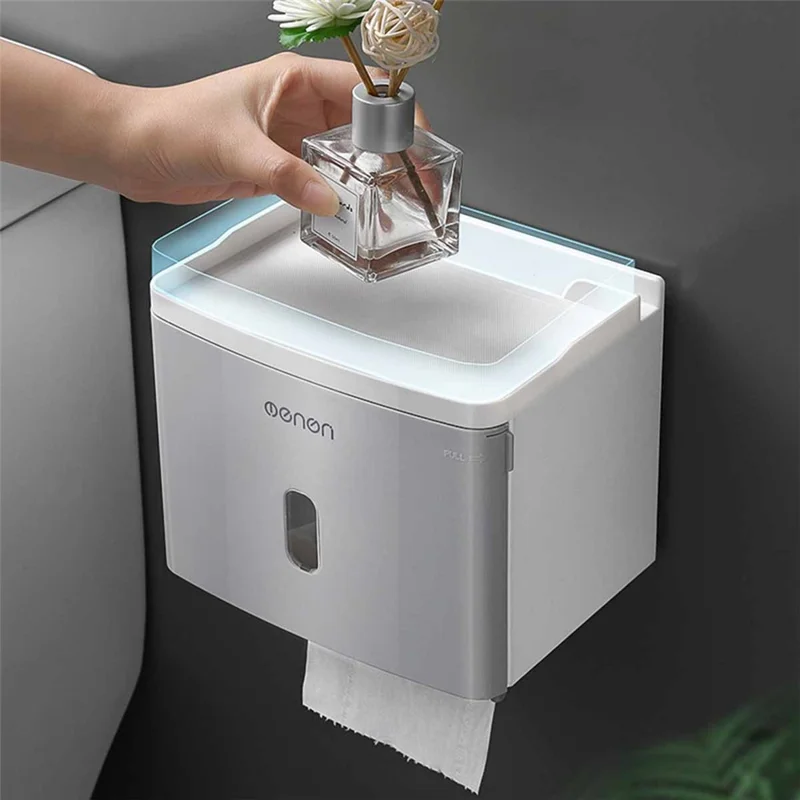 MENGNI 411 No Drill Toilet Paper Holder for Bathroom Waterproof Wall Mounted Tissue Box - Grey